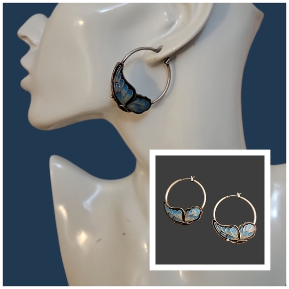 LUCKY BRAND Fairycore Double Sided Butterfly Cloisonne Hoop Earrings - Picture 1 of 7